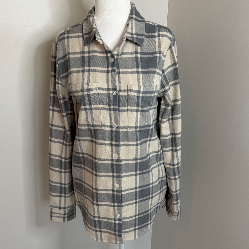 New! ALTARD State Gray and Cream Plaid Button-Up Shirt size Xs